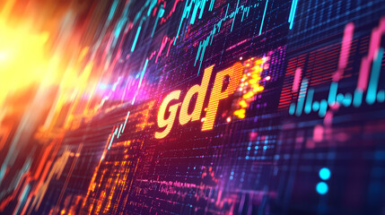 Gdp growth: a gleaming "gdp" inscription stands against a backdrop of dynamic financial charts, symbolizing economic expansion and prosperity. Webbed Expansion. Illustration