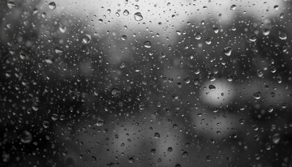 Raindrops on Glass Surface Macro Photography in Monochrome.