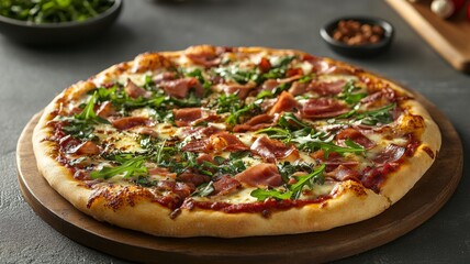 Delicious Prosciutto Pizza with Arugula and Cheese