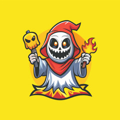 Cartoon-Styled Ghost Mascot Vector Logo Illustration with Playful Expression
