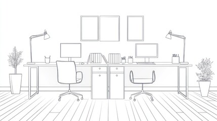 Modern Office Workspace: Clean Lines and Efficiency
