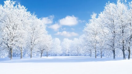 Fototapeta premium Winter Wonderland: Snow Covered Trees in a Serene Landscape