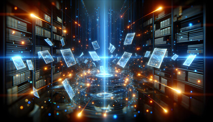 Artificial Intelligence in Document Analysis, the role of artificial intelligence in document analysis with an image portraying machine learning algorithms extracting data from unstructured documents