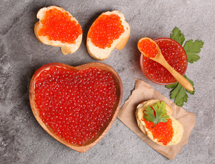 bowls of red caviar