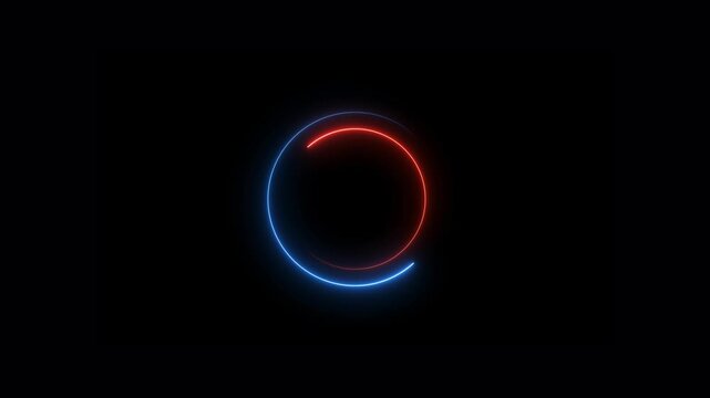 red neon glowing circle frame background. repetitive motion animation. isolated on black. Glowing neon blue circles animated on black background. Seamless loop. 4K video