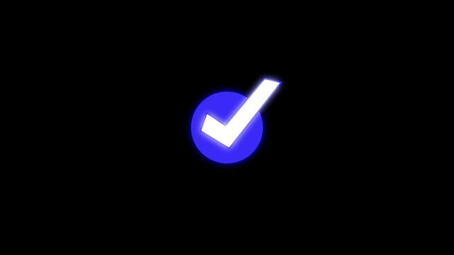 Animation of Check Mark. Signs on Black Background. Check mark neon animation on transparent background.