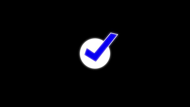Animation of Check Mark. Signs on Black Background. Check mark neon animation on transparent background.