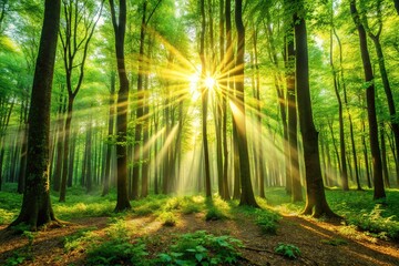 Obraz premium Sunbeams Through Forest Canopy, Nature Photography