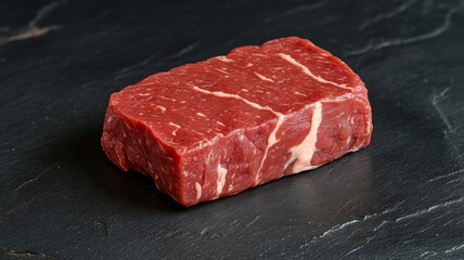 Fototapeta premium Raw Beef Steak on Dark Stone Surface