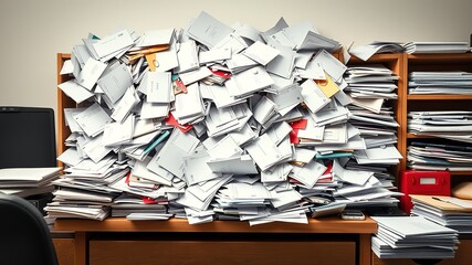Overflowing Inbox - A Messy Office Desk