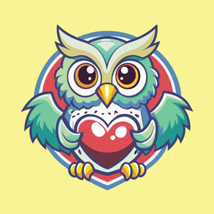 Minimalist Vector Logo of an Adorable Owl Mascot in Love