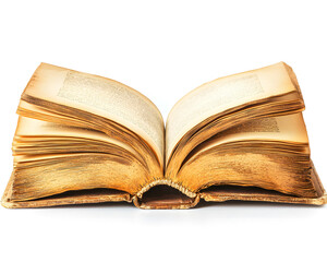 Fototapeta premium Open aged book with yellowed pages and visible text suggesting historical stories and the passage of time.