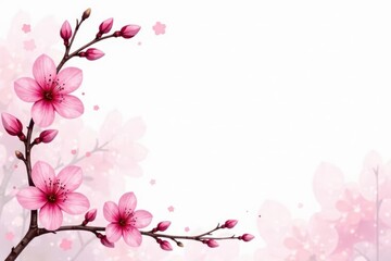 Fototapeta premium Subtle watercolor cherry blossom border on white , invitation, floral, branch