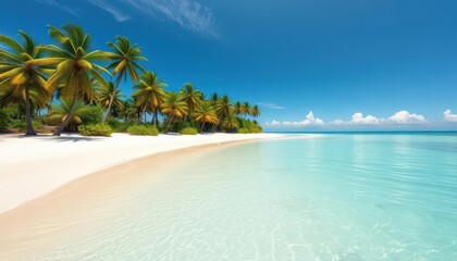 White sand beach, turquoise water, lush palm trees, remote Pacific island, waves,  secluded