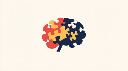 Creative illustration of a brain made from colorful puzzle pieces representing thinking, problem-solving, and education concepts in a modern design style