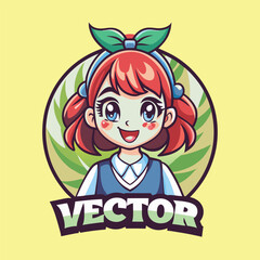 Energetic Red Cartoon Girl Mascot Vector Illustration