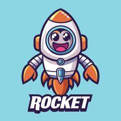 Rocket Launch Mascot Logo Vector Illustration in Simple Style