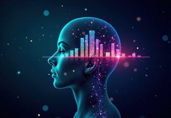 Digital Visualization of a Female Head with Spectral Equalizer Graphic