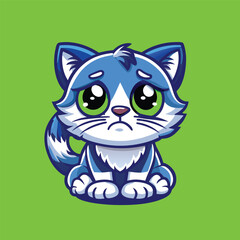 Heartbroken Kitty Mascot Cartoon with Tearful Eyes in Vector Logo Style