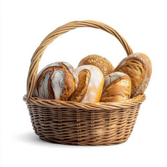 Simple basket brimming with fresh bread, set against a pure white background for a clean, bright look.