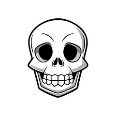 Fototapeta premium a grayscale image of a stylized skull with a wide grin. The skull features prominent eye sockets and a detailed jawline, creating a classic yet eerie appearance