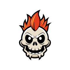Fototapeta premium a cartoon skull character with fiery red hair and an evil look, grinning mischievously vector illustration