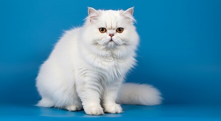 Majestic White Persian Cat on Blue Background