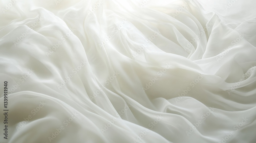 Poster flowing white silk fabric creating soft waves, elegance and texture concept