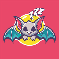 Minimalist Vector Logo Illustration of a Snoozing Bat Mascot