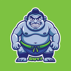 Cartoon Illustration of a Sumo Wrestler Mascot with Vector Logo Design