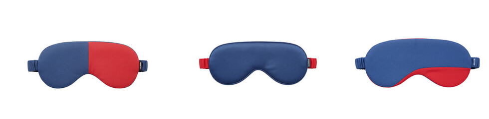 Naklejka premium Set Of Red And Blue Sleeping Mask Isolated on transparent background, Silk Sleeping Mask PNG 