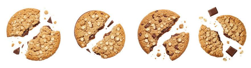 Set Of Broken Cookies Top View isolated on transparent background ,oatmeal cookies and broken pieces on a white background, top view.
PNG 