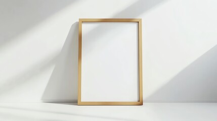 Elegant Empty Frame Mockup Leaning Against Wall with Soft Sunlight