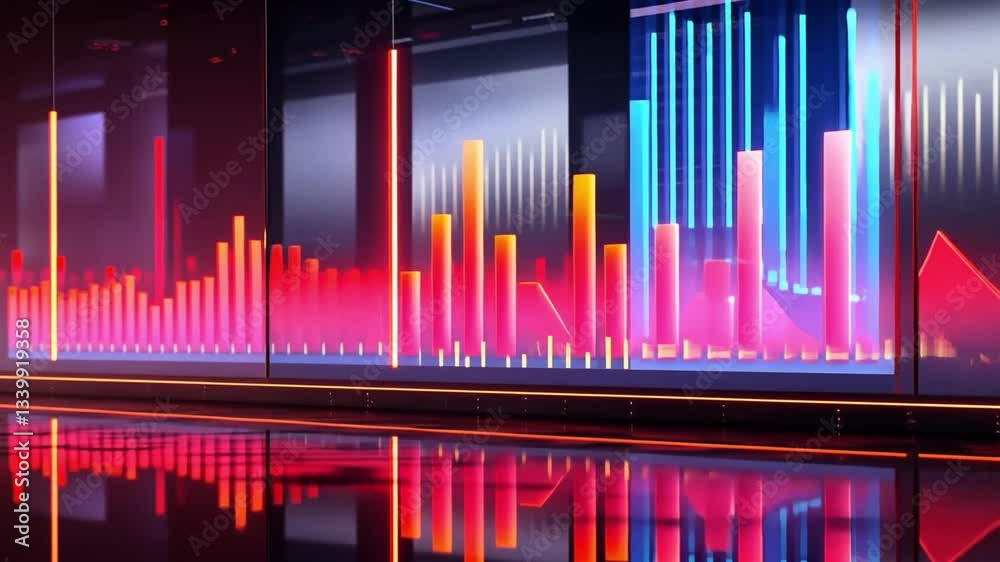 Poster dynamic data visualization colorful bar graphs and vibrant digital displays showcasing modern statis
