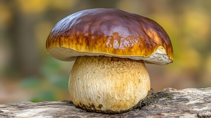 Forest Mushroom on Log Closeup