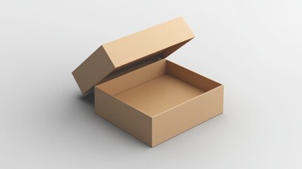 Opened cardboard box on a light background, showcasing an empty interior that can be used for packing, storage, or gifting purposes in various creative designs