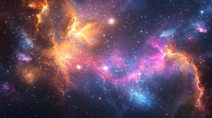 Colorful cosmic nebula with swirling galaxies, glowing stars, and ethereal energy