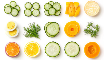 Fresh vegetables and fruits arranged beautifully, showcasing vibrant colors and textures, perfect for healthy meals and snacks