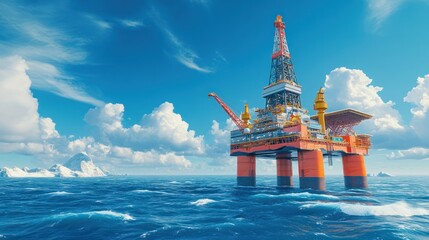 Obraz premium Offshore Oil Rig in Arctic Waters: A Modern Energy Extraction Platform
