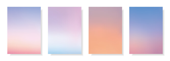 Set of abstract blurred backgrounds.Evening sky, sunset and sunrise on the ocean, sea summer landscapes.Decorative gradient backdrops.Templates for invitations, greeting cards.Vector, meshes