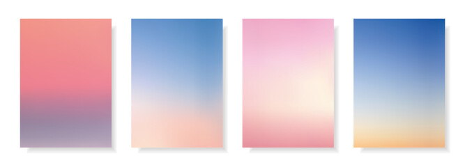 Set of abstract blurred backgrounds.Evening sky, sunset and sunrise on the ocean, sea summer landscapes.Decorative gradient backdrops.Templates for invitations, greeting cards.Vector, meshes