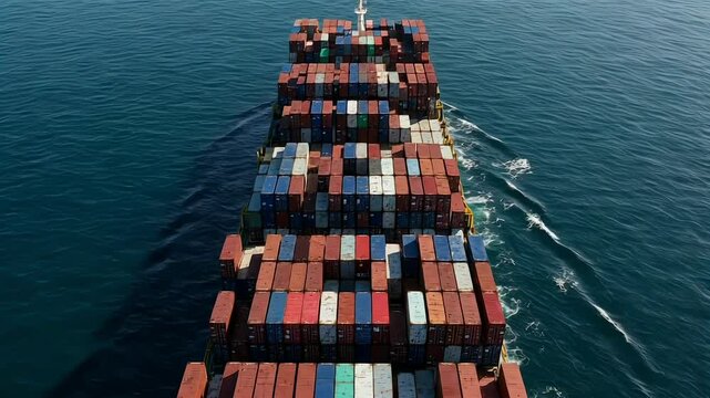 AI generated Aerial view of a cargo ship sailing through calm ocean waters. Maritime transport. Modern Shipping logistics. Sea or Ocean freight.