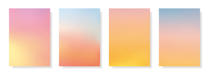 Set of abstract blurred backgrounds.Evening sky, sunset and sunrise on the ocean, sea summer landscapes.Decorative gradient backdrops.Templates for invitations, greeting cards.Vector, meshes