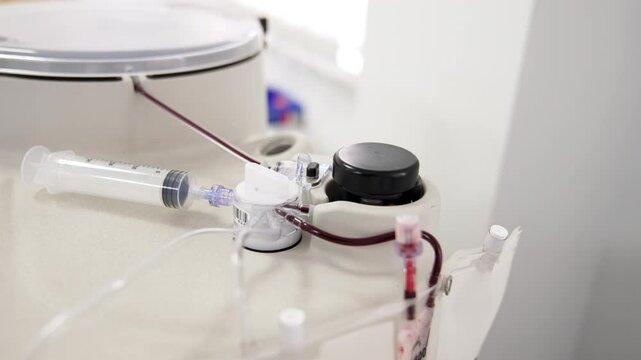 Equipment for plasma extraction working in the hospital. Preparation of PRP concentrate.