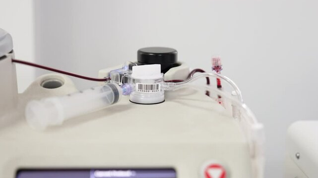Modern machine with centrifuge for plasma extraction. PRP concentration preparing. Close up.