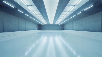 Obraz premium An indoor ice rink under bright fluorescent lighting awaits skaters