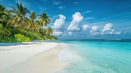Fototapeta premium Beautiful tropical beach with palm trees on a sunny day