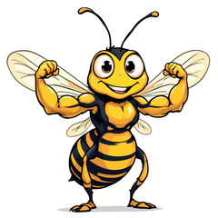 Vsai strong cartoon bee flexing muscles showing its strength