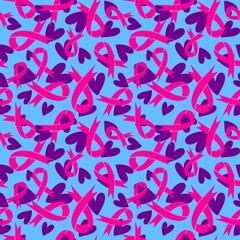 Obraz premium Breast cancer month seamless pink ribbon day mammogram pattern for medical accessories and medicine textiles