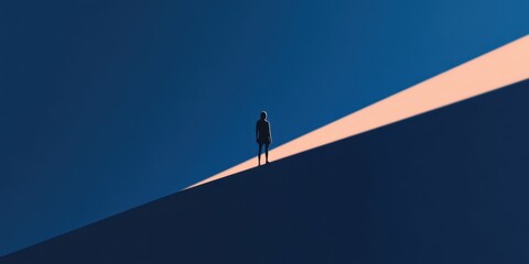 Solitary figure emerging into light from darkness: concept of hope and transition